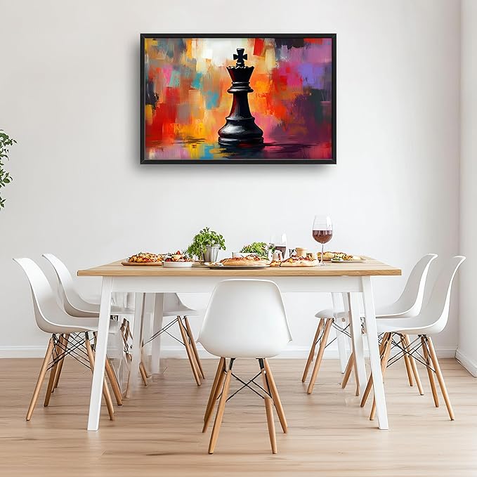King Chess Large Wall Art Framed Colorful Wall Decor for Living Room Chess Pictures Oversized Canvas Print Painting Modern Extra Large Framed Artwork for Bedroom Office Home Decor 36"x24"