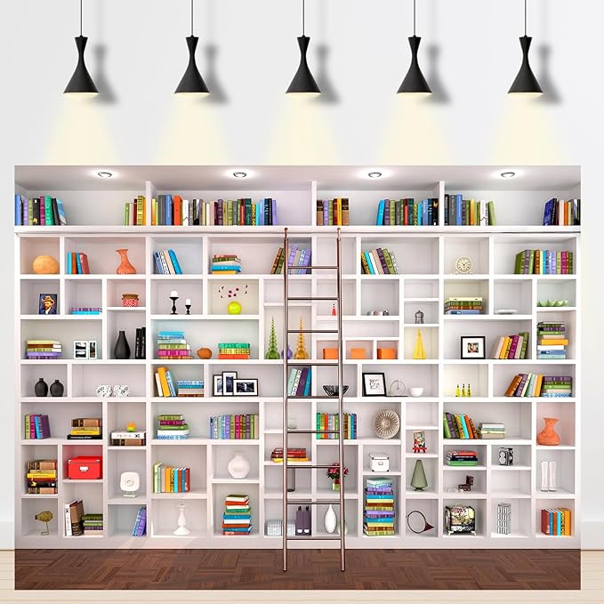 Bookshelf Photography Background Bookcase School Library Backdrop Online Office Conference Background Webcam Zoom Meeting Decoration Backdrop Photo Studio Office Wallpaper Decor 15x8ft