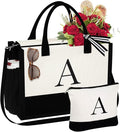 YOOLIFE Christmas Gifts for Women - Initial Tote Bag & Makeup Bag, Womens Christmas Stocking Stuffers Mom Wife Teacher Friend
