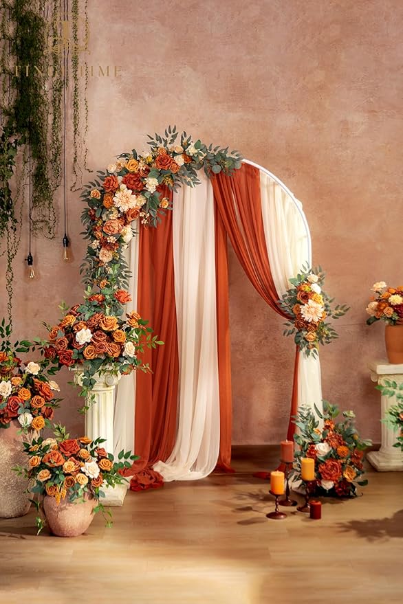 TINGE TIME Artificial Arch Flowers Kit Pack of 5, Fall Wedding Decorations for Reception with Hanging Flowers, Wedding Arch Silk Floral Arrangements Ceremony Backdrop Bridal Shower Outdoor Party Decor