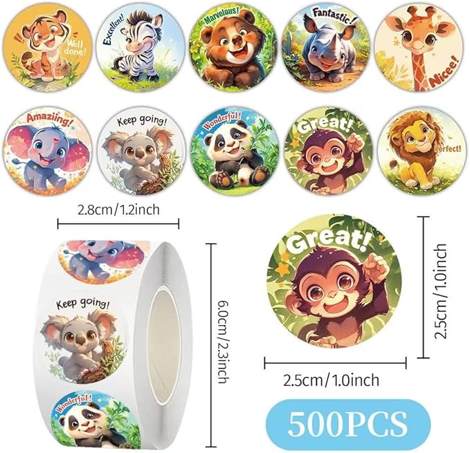 1000 Pcs Teacher Reward Animal Stickers for Kids Classroom Boys Girls School Students.2 Roll 1 Inch Good Job Stickers Gift for Birthday Party Favors.Teacher Must Haves Supplies Small Sticker