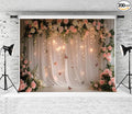8x8ft Pink White Rose Flowers Wedding Backdrop White Curtain Glitter Light Butterfly Decoration Photography Background Children Baby Shower Birthday Party Backdrop for Video Studio Prop
