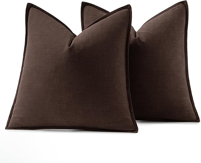 MIULEE Decorative Linen Pillow Covers 28x28 Inch Dark Brown Boho Farmhouse Neutral Winter Couch Throw Pillows for Bed Pack of 2 Accent Modern Pillowcase Sofa Livingroom Home Decor