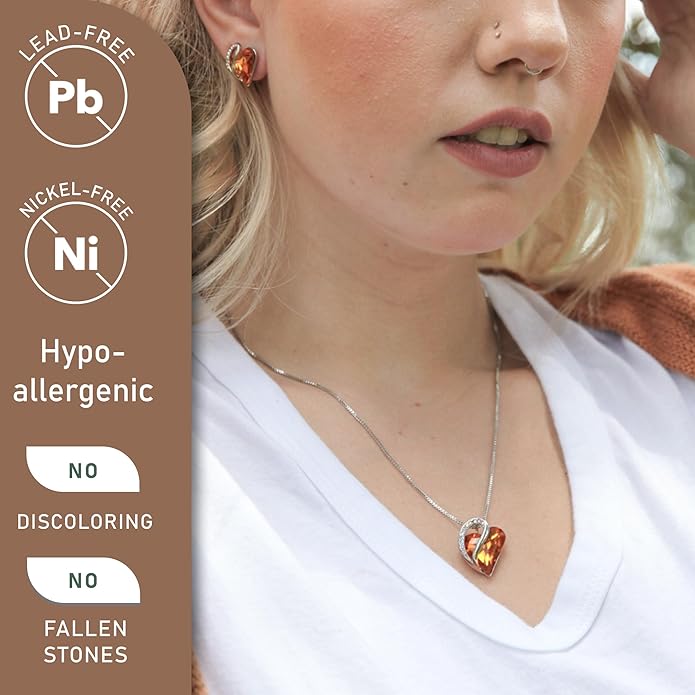 Leafael Necklaces for Women, Infinity Love Birthstone Heart Crystal Pendant, Birthday Jewelry Gifts for Her, Mom, and Wife, Silver Plated, 18 plus 2 inch Adjustable Chain