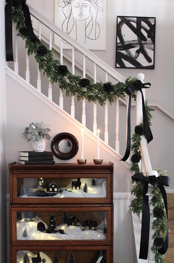 Black Glitter Rose 30pcs Roses Artificial Flowers with Glitter 2.56" Artificial Roses with Stems Fake Roses for Baby Shower Decorations Flower Centerpieces for Table (Black)