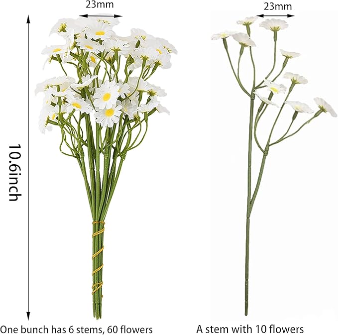 Artificial Daisies Flowers, 2 Bouquets (12 Stems) Small Faux Daisy Décor, Plastic Flowers for Garden, Porch, Window Box, Home, Wedding Decorations (Vase Not Inclouded)