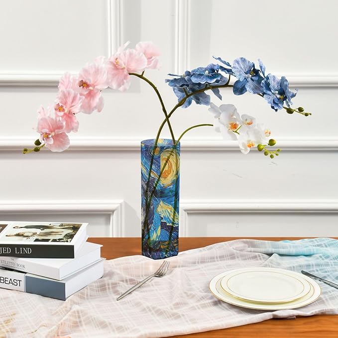 Flower Vase for Centerpieces, Shark in Van Plastic Cylinder Vase, Clear Bud Vases for Home Wedding Office Table Decor