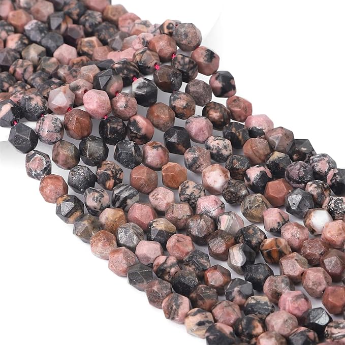 Faceted Natural Rhodochrosite Stone Round Beads 6mm 36cm/Strand for Jewelry Making