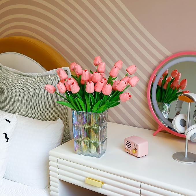36 PCS Tulips Artificial Flowers 13" PU Fake Flowers for Wedding Home Decor(Coral Pink)