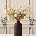RyddeligHome White Faux Flowers for Vase - Kiku 10 Stems & Eucalyptus, Fake Flowers Stems for Pottery Vase, Realistic Artificial Flowers, Pom Pom Balls for Aesthetic Farmhouse Barn Room Decor