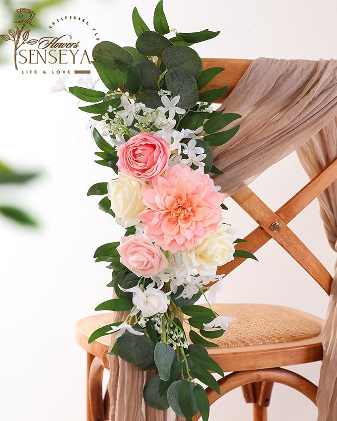 Senseya Artificial Flowers Combo, Peach Pink Silk Roses, Peonies, Dahlias with Stems for DIY Wedding Bouquets, Baby Shower, Table Centerpieces, Home Decor, Fake Floral Arrangements, Party Decorations