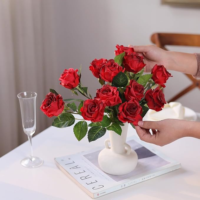 YXZZWL 60 Pcs Artificial Roses in Bulk, Fake Silk Roses Realistic Roses Stem Faux Roses Bouquet for Wedding Centerpieces Flower Arrangement Home Decor (Red)