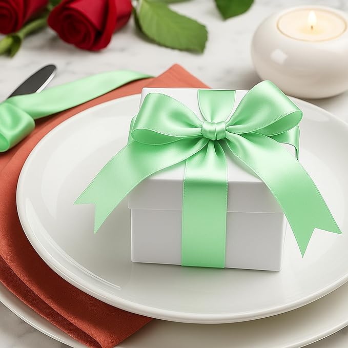 Fullive 1 1/2 Inch Apple Green Satin Ribbon, 30Yards Ribbon for Gift Wrapping, Polyester Christmas Tree Ribbons for Birthday Easter Christmas Decorations DIY Bows Wrapping Bouquet Floral Arrangements