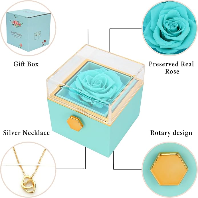 ‌TINGKU Eternal Real Rose Gift Box for Women, Preserved Rose with Customized Name Engraved Heart Necklace, Personalized Romantic Gift for Wife, Girlfriend, Mom, Mother's Day Love Keepsake