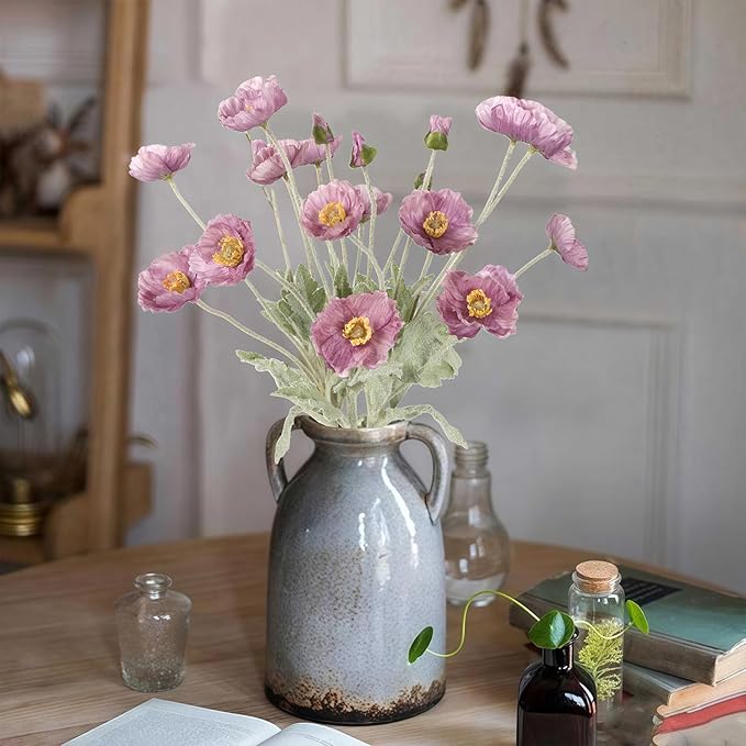 8PCS Purple Poppy Flowers Artificial 22.8" Realistic Faux Silk Poppies Flowers with Stems for Wedding Party Table Centerpiece Home Decor(Purple)