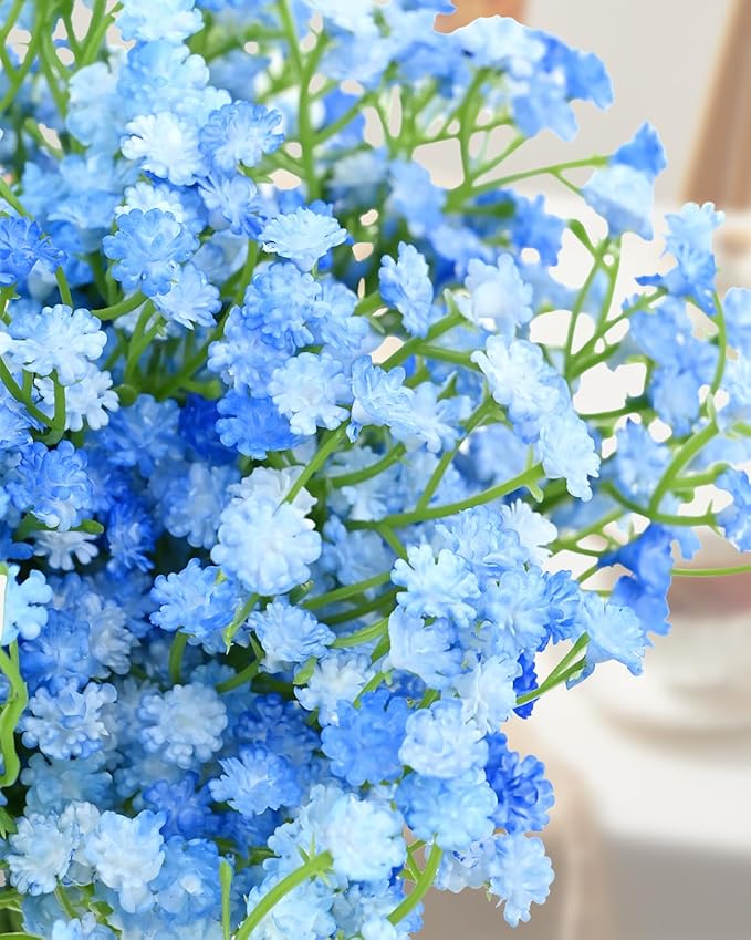 48Pcs Babys Breath Artificial Flowers, Fake Baby Breath Flowers Artificial Bulk Faux Gypsophila Real Touch Flowers for Wedding DIY Bouquet Floral Arrangement Party Home Garden Decoration, Blue