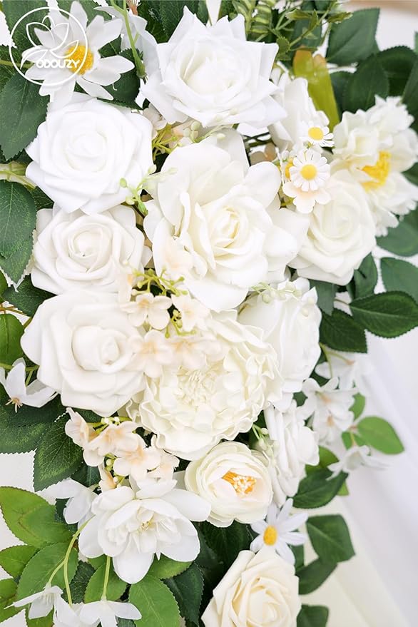 Pack of 2 Wedding Arch, Artificial Flowers, Wedding Decor，Flower Garland Be Suited to Banquet, Party, Reception Entrance Welcome Sign and Background Decoration(Champagne White)