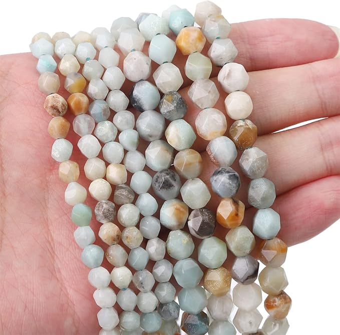 Faceted Natural Amazonite Stone Round Beads 6mm 36cm/Strand for Jewelry Making
