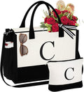 YOOLIFE Christmas Gifts for Women - Initial Tote Bag & Makeup Bag, Womens Christmas Stocking Stuffers Mom Wife Teacher Friend