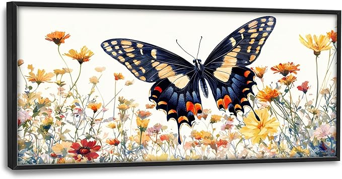 Framed Large Pictures Wall Art for Living Room, Butterfly Oversized Wall Decor Colorful Butterfly Floral Canvas Print Painting Modern Extra Large Framed Artwork for Bedroom Office 60"x30"