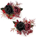 Serwalin Black Bungundy Wrist Corsage and Boutonniere Set 2pcs, 6-7inch Boutonniere for Men, Corsage Wristlet Wristband Prom Flower Wedding Flowers Accessories Prom Suit Decorations