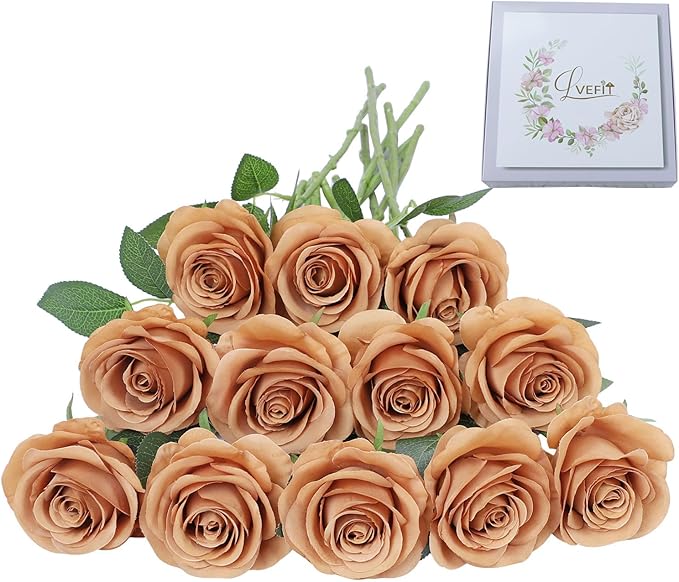 Artificial Rose Flower Artificial Flowers Flower with Long Stem Silk Roses Bouquet for Wedding Bridal Shower Party Home Decoration (Terracotta, 12 Pcs)