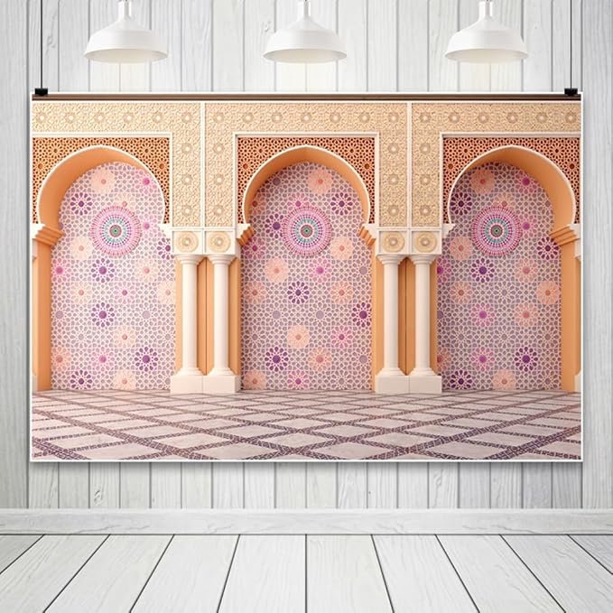 Yeele 15x10ft Bohemia Palace Backdrop Boho Style Pink Floral Wall Plaid Floor Dreamy Villa Inside Photography Background for Wedding Bridal Shower Girl Birthday Party Decor Portrait Photo Shoot Prop