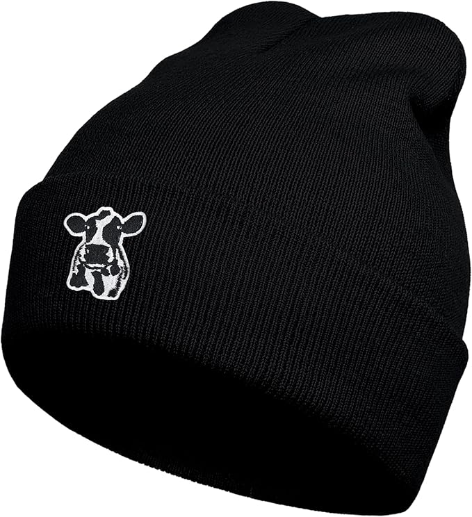 Scottish Highland Cow Beanie Hat, Cute Funny Cow Embroidery Winter Knit Skull Cap for Adult Men Women