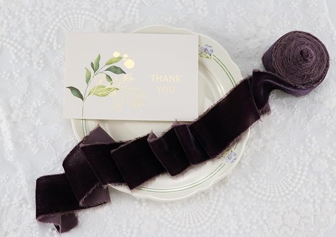MAYREEL 2 Inch Plum Velvet Ribbon Hand Torn Dark Purple Silk Frayed Edge for Bridal Bouquets Invitations Wedding Vow Books Gift Baskets Hair Bows 3 Yards