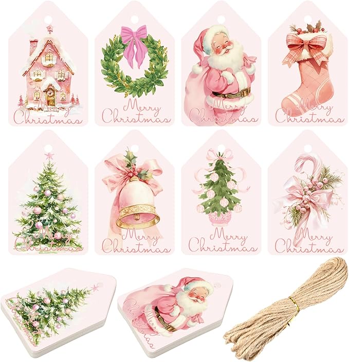 200 Pcs Christmas Gift Tags with String Christmas Natural Holiday Gift Name Tags to Personalize Xmas Presents Gifts Decoration for DIY Wrapping Crafts Party Favors(Bow)