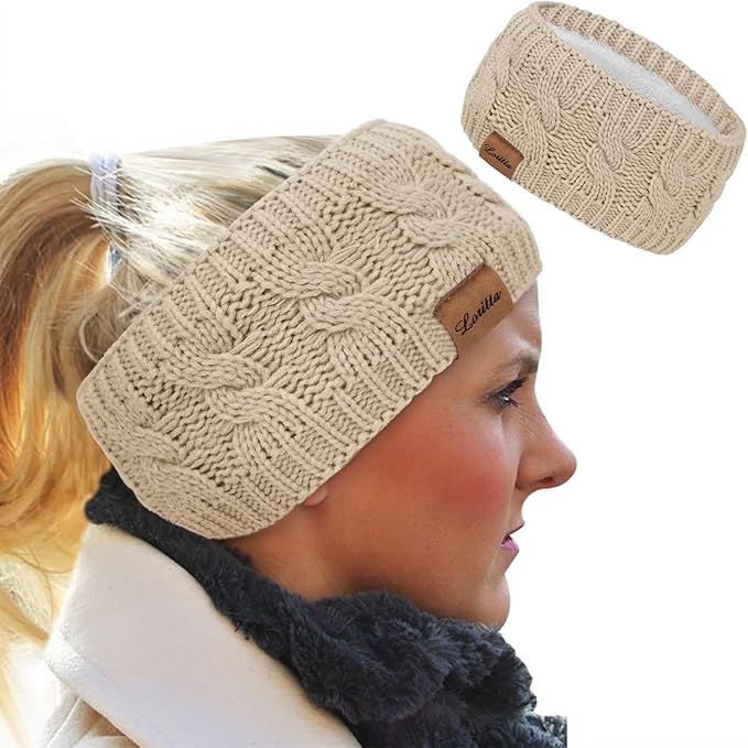 Loritta Womens Ear Warmers Headbands Winter Warm Fuzzy Cable Knit Head Wrap Fleece Lined Gifts