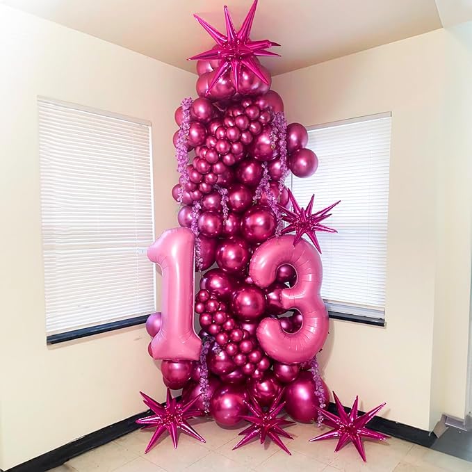 Togvu Chrome Hot Pink Balloons Different Sizes, 123 Packs Metallic Fuschia Pink Balloons, Pack of 18 12 10 5 Inch Shiny Fuchsia Balloon Garland Arch Kit for Girls Women Birthday Wedding Decoration