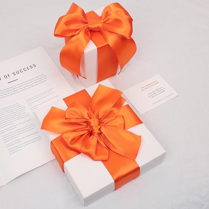 Orange Satin Ribbon, Double Faced 2 Inch X 25 Yards Orange Ribbon, Premium Satin Ribbon for Gift Wrapping, Crafts, Hair Bow Making, Sewing, Flower Bouquet, Wedding Party Decor