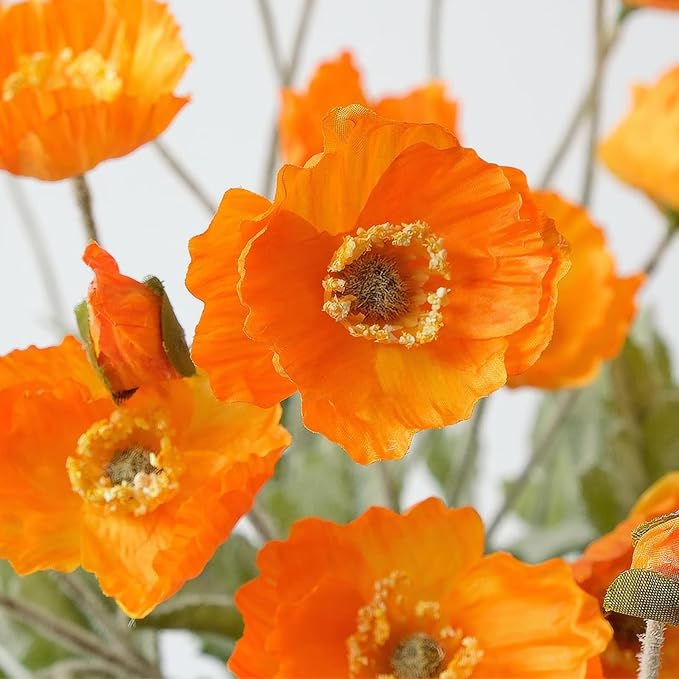 ASTRYAS 8 Stems Artificial Flowers Fake Faux Poppy Silk Bouquet Orange Flowers for Wedding, Home, Party Decoration,Table Centerpiece Arrangement(8, Orange)