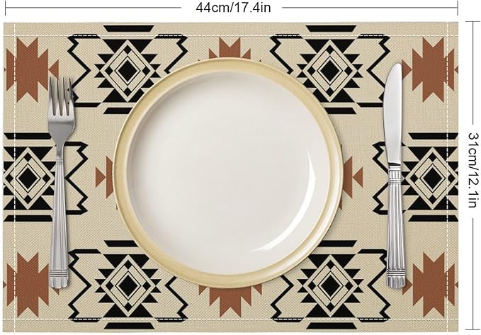 Aztec Placemats Set of 4 Boho Abstract Pattern Geometric Art Printed Dining Table Mats for Restaurant Home Kitchen Holiday Decor 12x18in