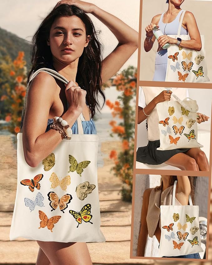 Aesthetic Canvas Tote Bag with Inner Pocket for Women, Cloth Cotton Totes Bag with Pattern for Shopping, Gym