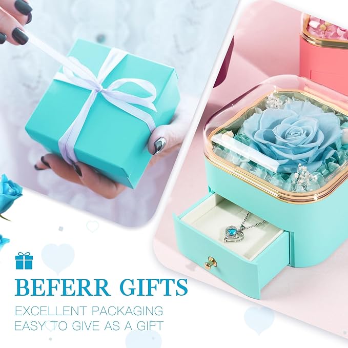 Beferr Christmas Day Rose Gifts for Mom Women Birthday Gifts Preserved Real Rose with Necklace Eternal Roses Forever Flowers for Delivery Prime Thanksgiving Flower Gifts for Grandma Wife Daughter Sister