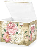 Flower Baskets Collapsible Storage Bins with Lids, Vintage Rose Floral Storage Boxes Clothes Baskets for Organizing