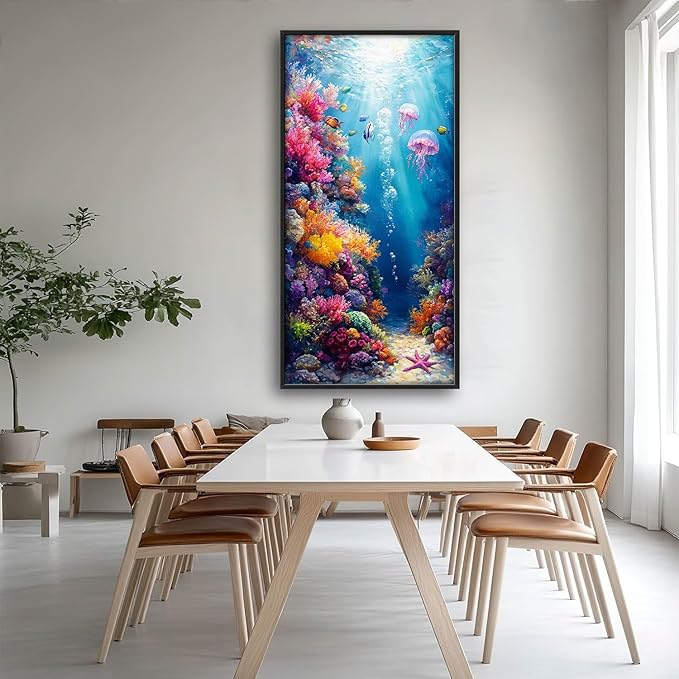 Ocean Large Wall Art Nautical Coral Sealife Pictures Wall Decor Undersea Canvas Seascape Print Painting Modern Artwork Home Decoration for Entrance Living Room Bathroom Bedroom Office Framed 60"x30"