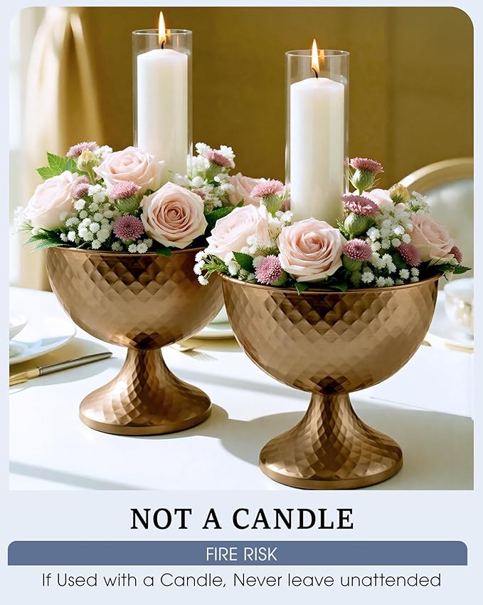 2 Pcs Distressed Gold Metal Compote Bowl Centerpieces for Tables,Urn Vases for Vintage Wedding Centerpieces,Elegant Compote Vases,Pedistal Vase for Christmas Anniversary Party (Wine Copper)
