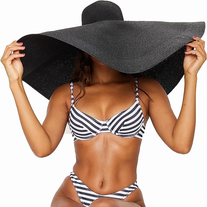 Oversized Beach Straw Hats for Women Extra Large Wide Brim Beach Hat Foldable Roll up Floppy Sun Hat