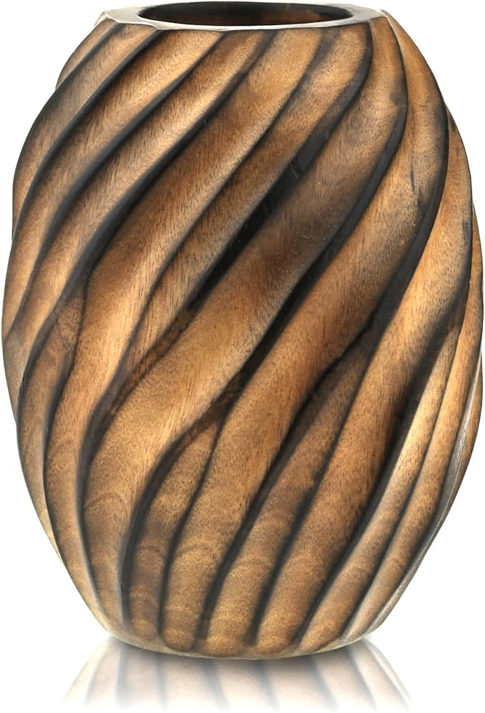 AeraVida Mesmerizing Hand-Carved Spiral Brown Mango Tree Wood Vase | Elegant Rustic Home Décor Accent | Natural Mango Wood Flower Vase