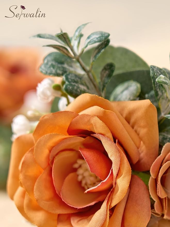 Serwalin Orange Corsage and Boutonniere Set, Boutonniere and Wrist Corsage Wristlet Prom Homecoming Wedding Flowers Accessories Prom Suit Decorations (Orange)