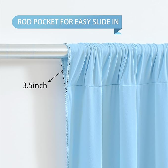 Blue Backdrop Curtains 10 Panels - Wrinkle-Free Light Blue Curtains Polyester Photography Drapes Photo Background for Baby Shower Birthday Party Decorations- 40 X10FT