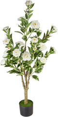5.2FT Artificial Camellia Tree, White Silk Flower Faux Plant - Realistic Potted Greenery for Indoor/Outdoor, Office & Home Room Decor, Ideal for Wedding Venue Decoration