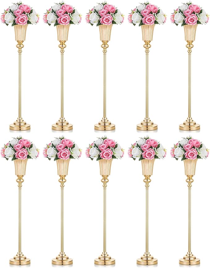 NUPTIO Centerpiece Vase Tall Gold: 10 Pcs 30.5" Wedding Flower Stand for Table Metal Trumpet Vase for Party Decorations