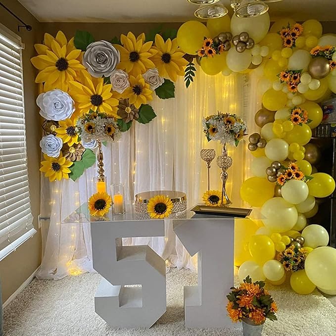 ZEYGLXC 12 Pack Artificial Sunflowers Bouquets with Stems for Wedding Home Kitchen Table Birthday Decor Indoor Outdoor, Faux Sunflowers with 4 Big Sunflowers Heads 9 Small Sunflowers Heads