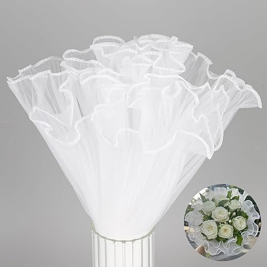 Trinkrittey White Flower Wrapping Mesh Paper Bouquet Floral Packaging Paper Wrinkle Wrapping Paper for Valentine's Day Mother's Day 4 Yards