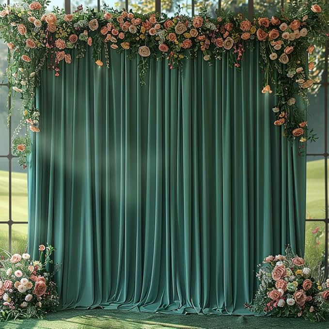 10x10ft Wrinkle Free Hunter Green Backdrop Curtain for Parties Soft Fabric Drapes Wedding Dark Green Curtain Backdrop for Birthday Party Decorations Background for Photography 5x10ft,2 Panels
