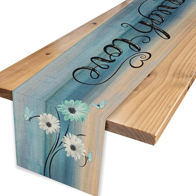 Daisy Table Runner, Vintage Blue Style Wild Flower Table Decor for Home Kitchen Dining Patio Holiday Party Indoor Outdoor Table Decorations 13x90 inch